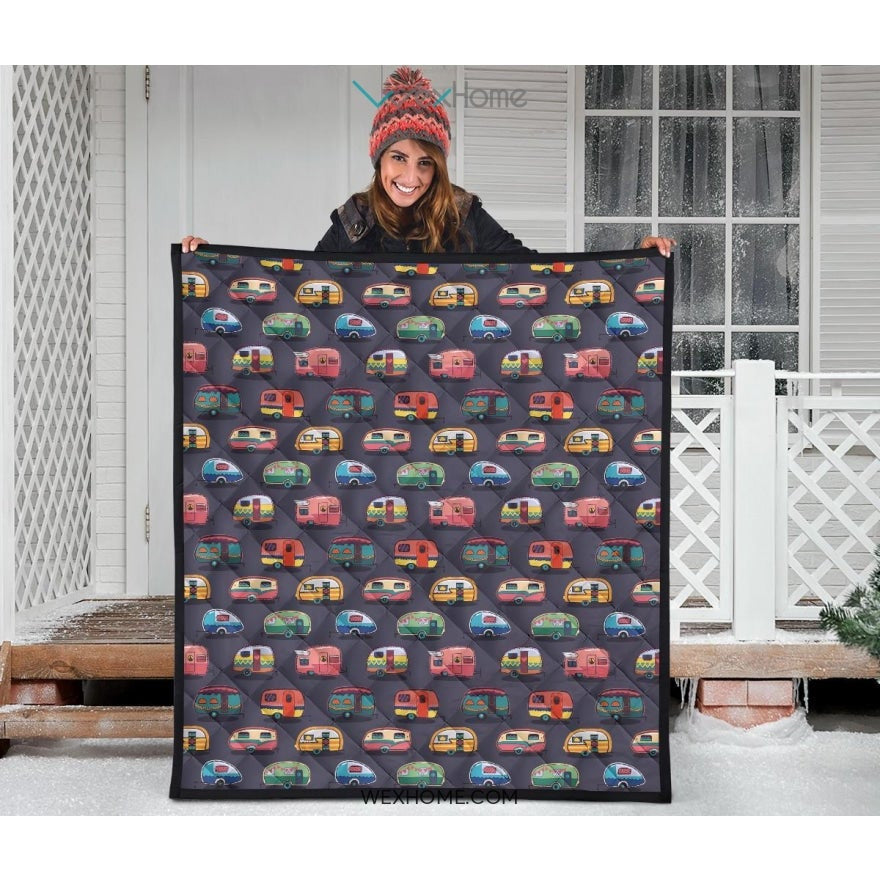 Camper Van Pattern Print Design 02 Premium Quilt