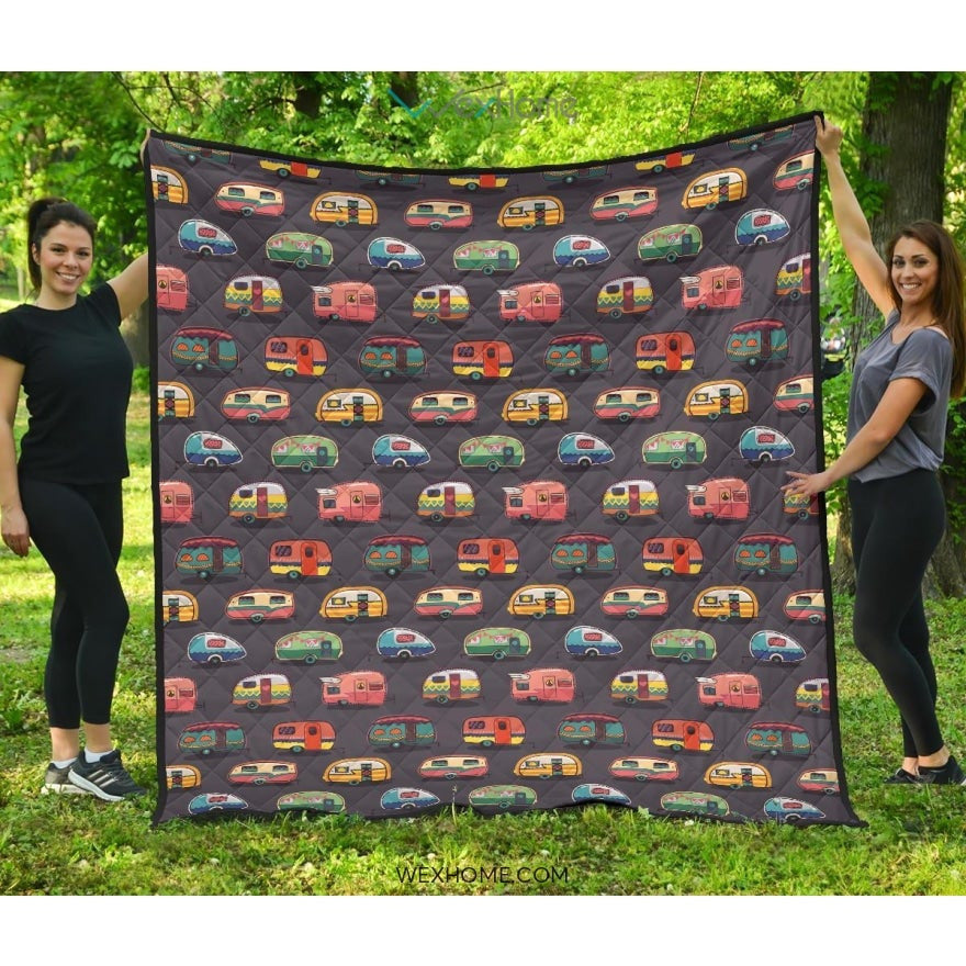 Camper Van Pattern Print Design 02 Premium Quilt