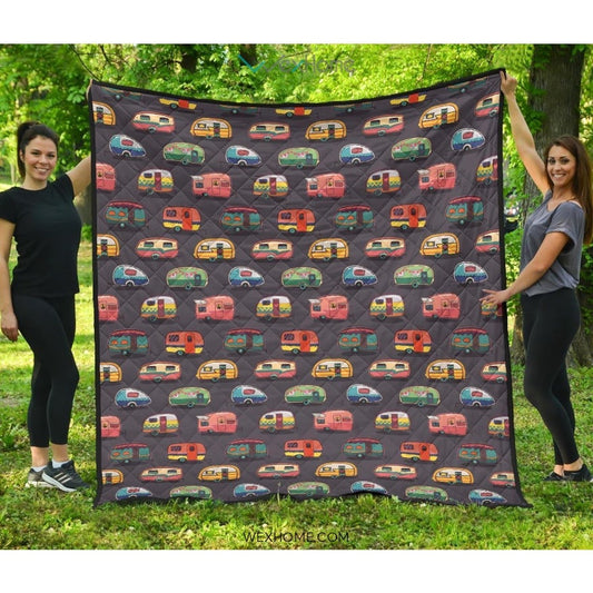 Camper Van Pattern Print Design 02 Premium Quilt