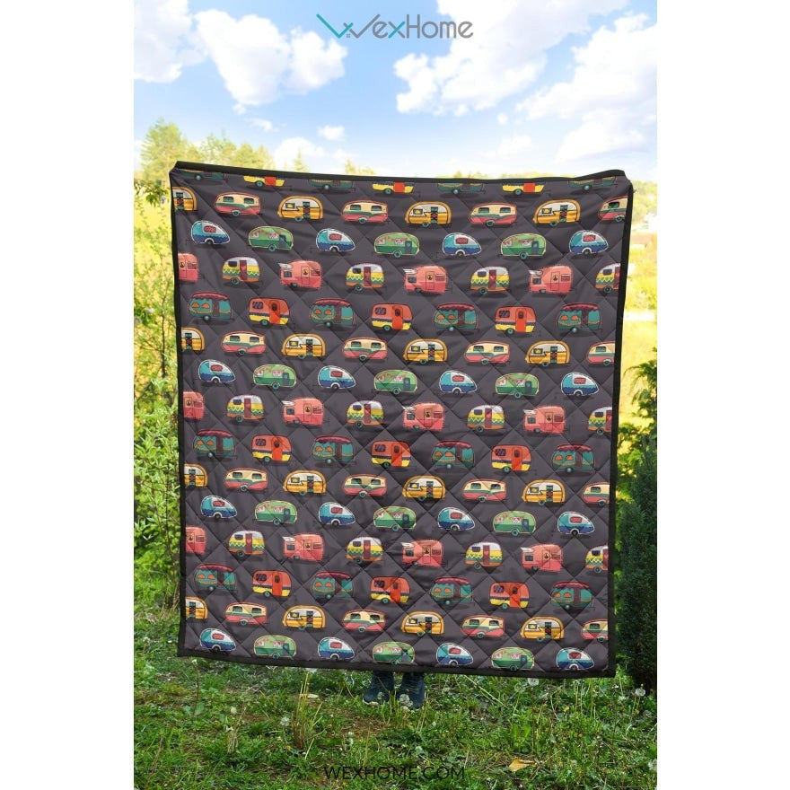 Camper Van Pattern Print Design 02 Premium Quilt