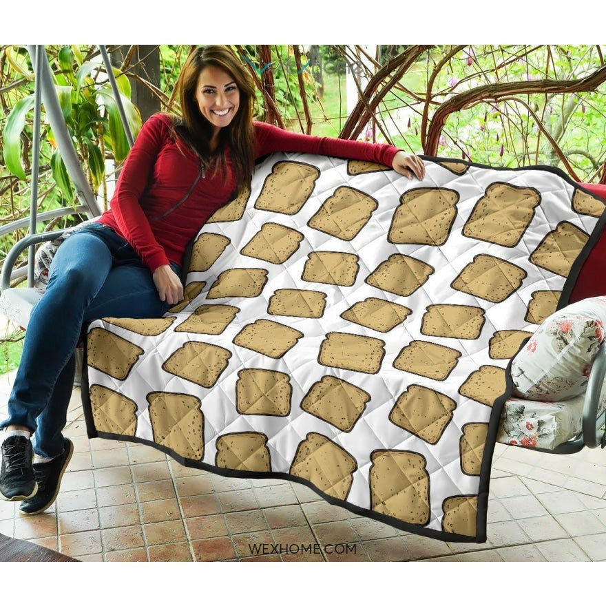 Bread Toast Pattern Print Design 03 Premium Quilt