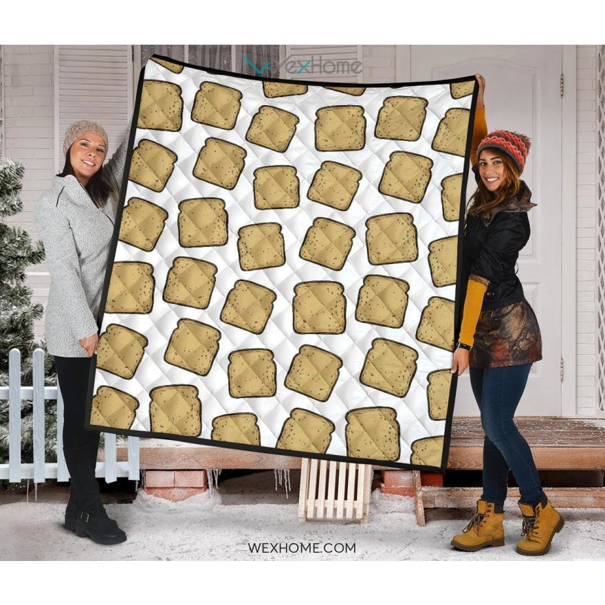 Bread Toast Pattern Print Design 03 Premium Quilt