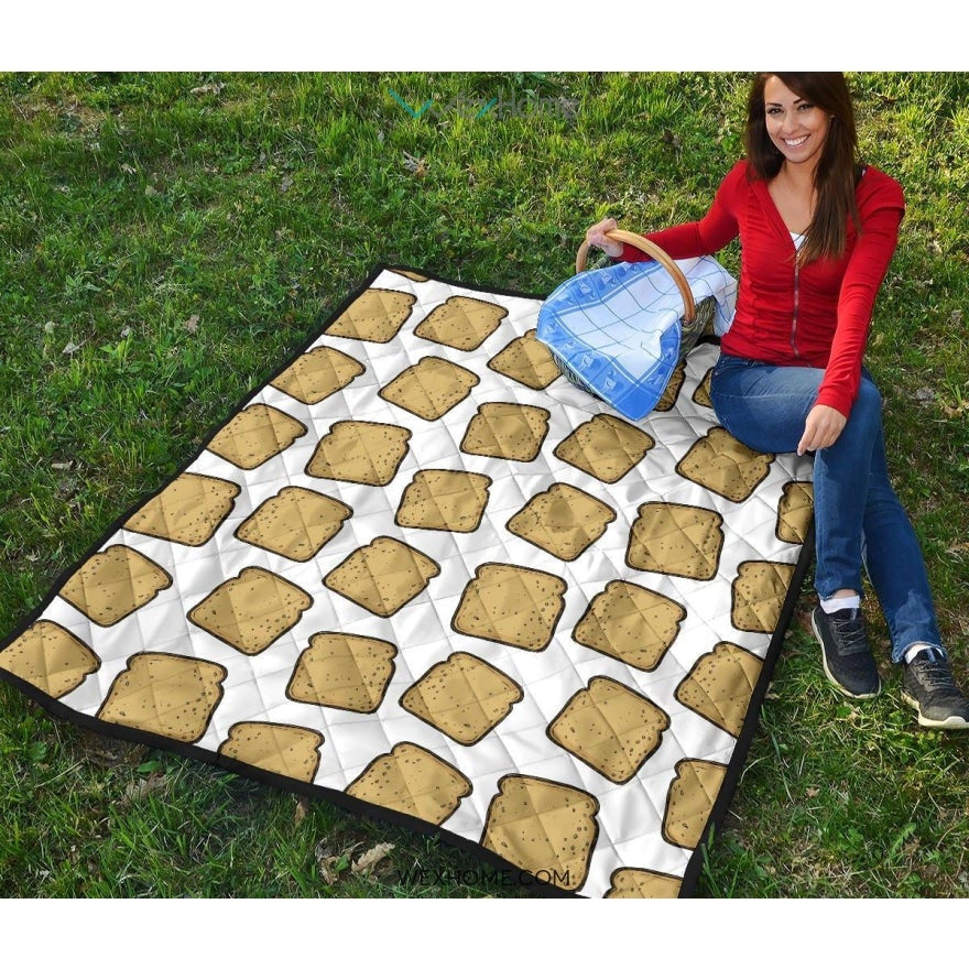 Bread Toast Pattern Print Design 03 Premium Quilt
