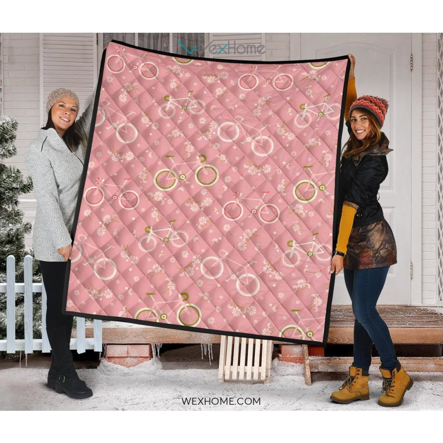 Bicycle Pattern Print Design 02 Premium Quilt