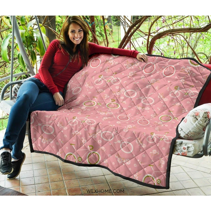 Bicycle Pattern Print Design 02 Premium Quilt