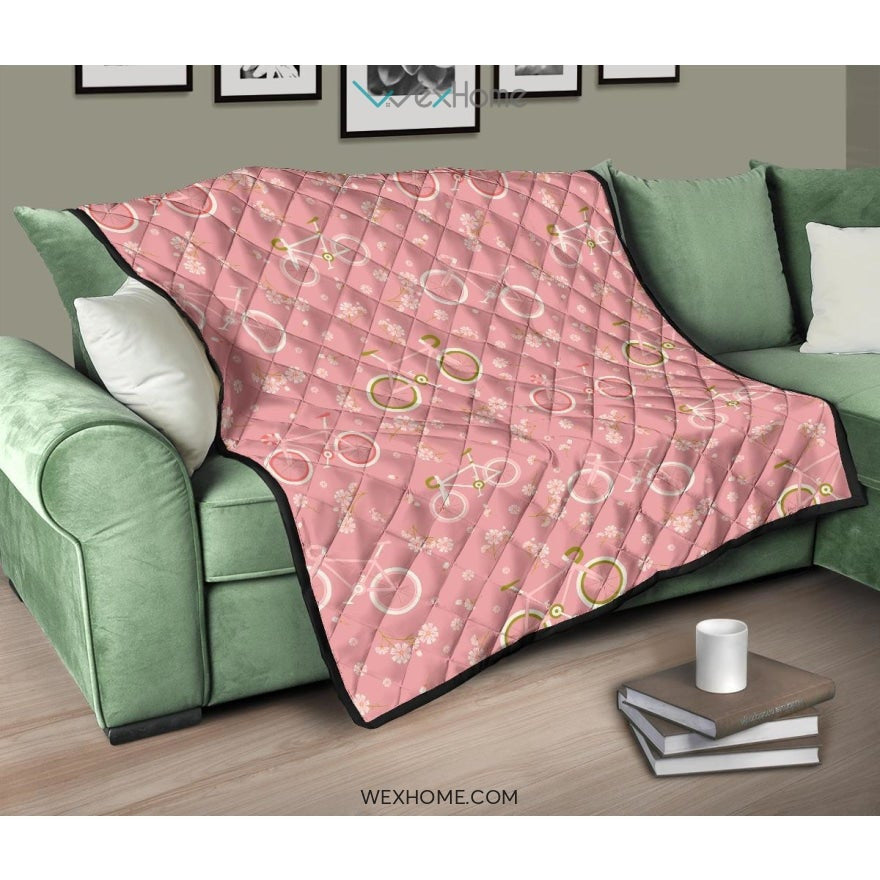 Bicycle Pattern Print Design 02 Premium Quilt