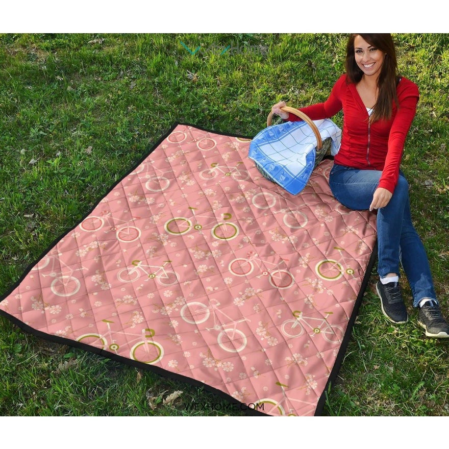 Bicycle Pattern Print Design 02 Premium Quilt