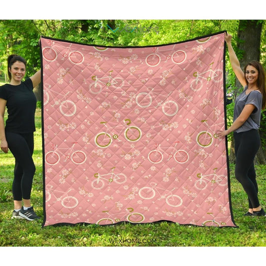 Bicycle Pattern Print Design 02 Premium Quilt