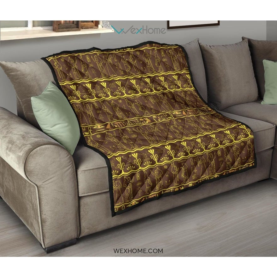 Egypt Hieroglyphics Pattern Print Design 03 Premium Quilt