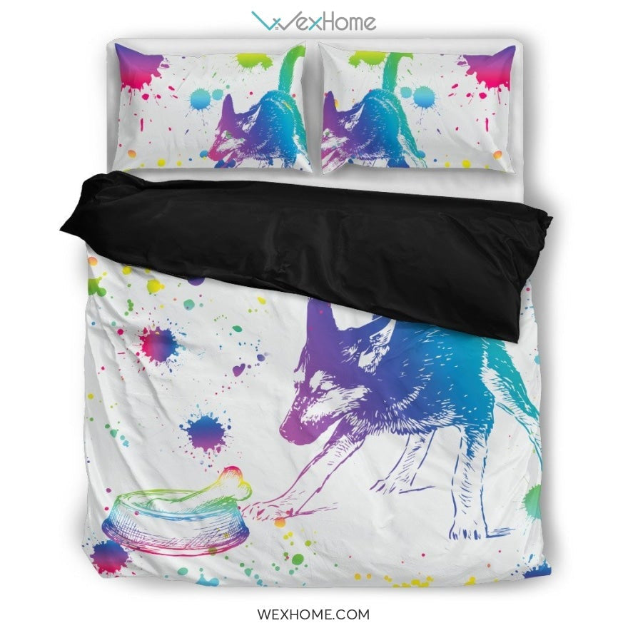 German Shepherd Watercolor White Background Bedding Set