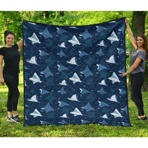 Stingray Pattern Print Design 04 Premium Quilt