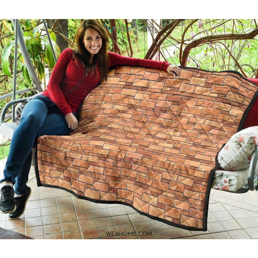 Brick Printed Pattern Print Design 04 Premium Quilt