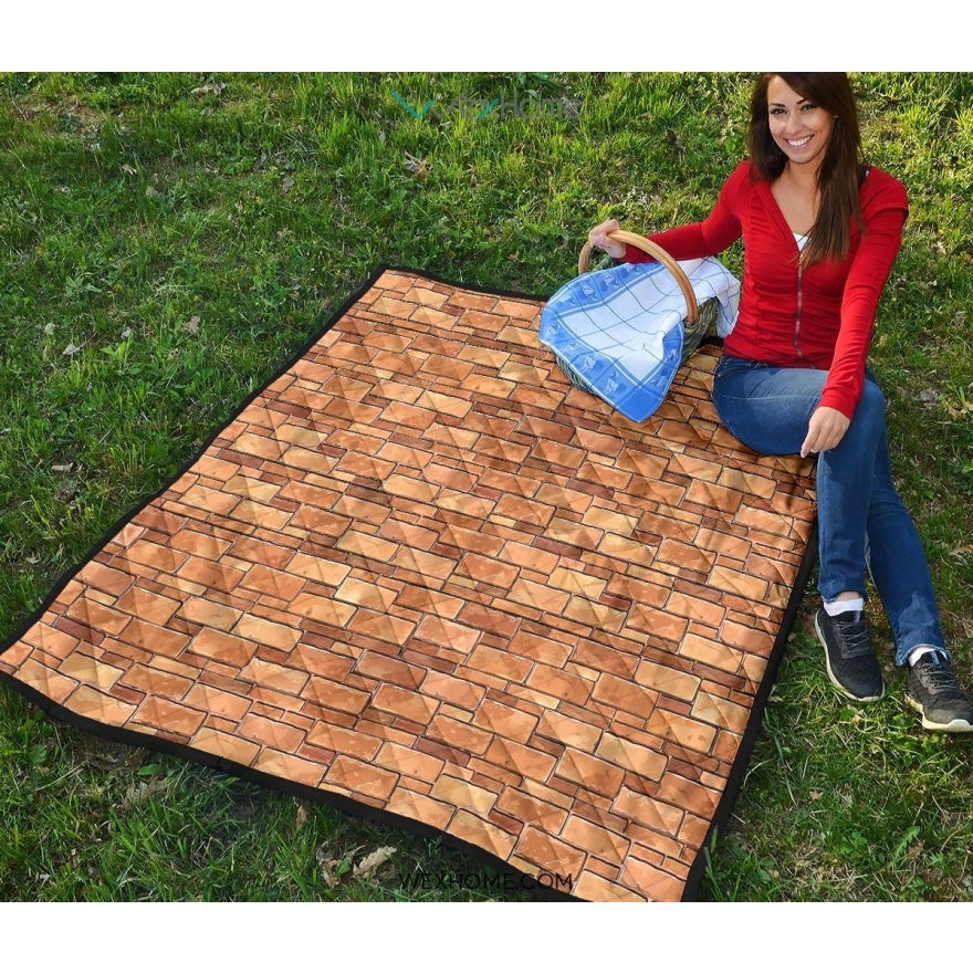 Brick Printed Pattern Print Design 04 Premium Quilt