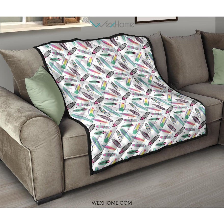 Surfboard Pattern Print Design 04 Premium Quilt