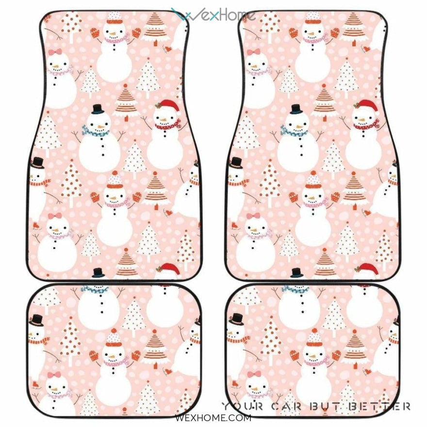 Cute Snowman Christmas Tree Snowpink Background Front And Back Car Mats Best Car Gift 2021