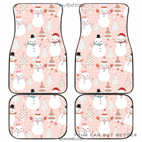 Cute Snowman Christmas Tree Snowpink Background Front And Back Car Mats Best Car Gift 2021
