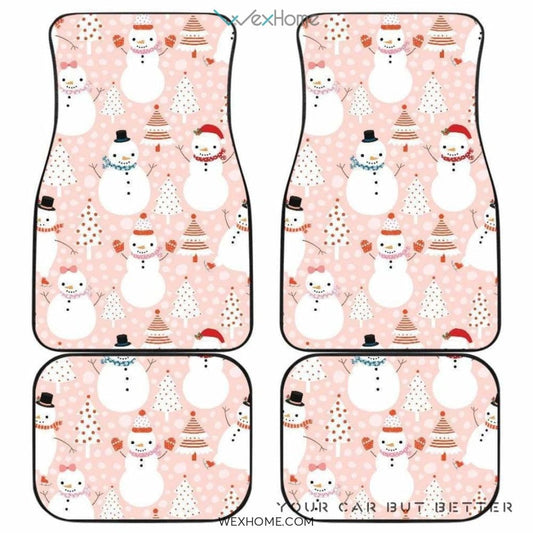 Cute Snowman Christmas Tree Snowpink Background Front And Back Car Mats  Best Car Gift 2021