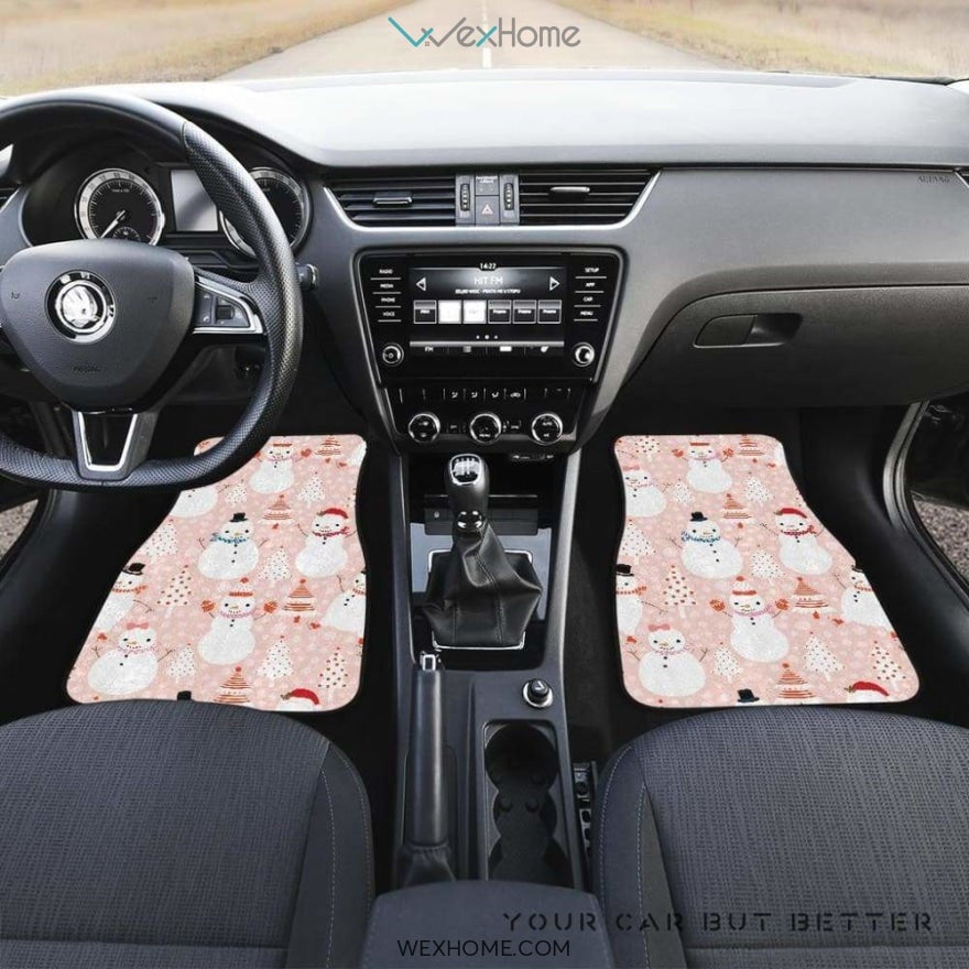 Cute Snowman Christmas Tree Snowpink Background Front And Back Car Mats Best Car Gift 2021