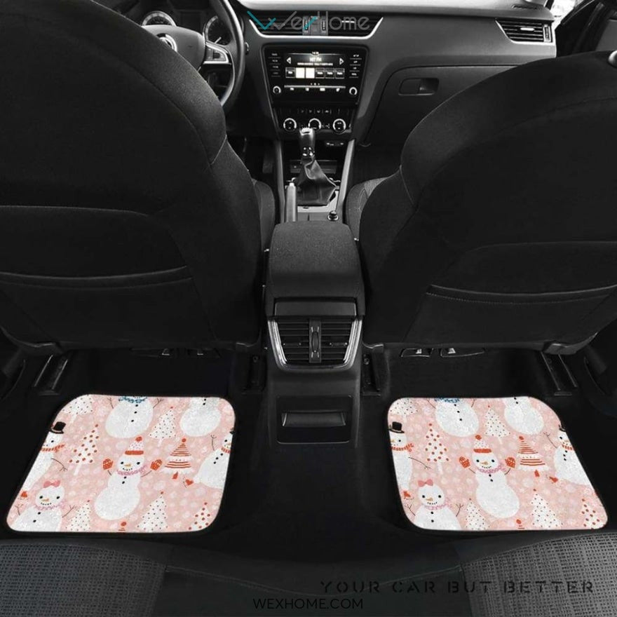 Cute Snowman Christmas Tree Snowpink Background Front And Back Car Mats Best Car Gift 2021