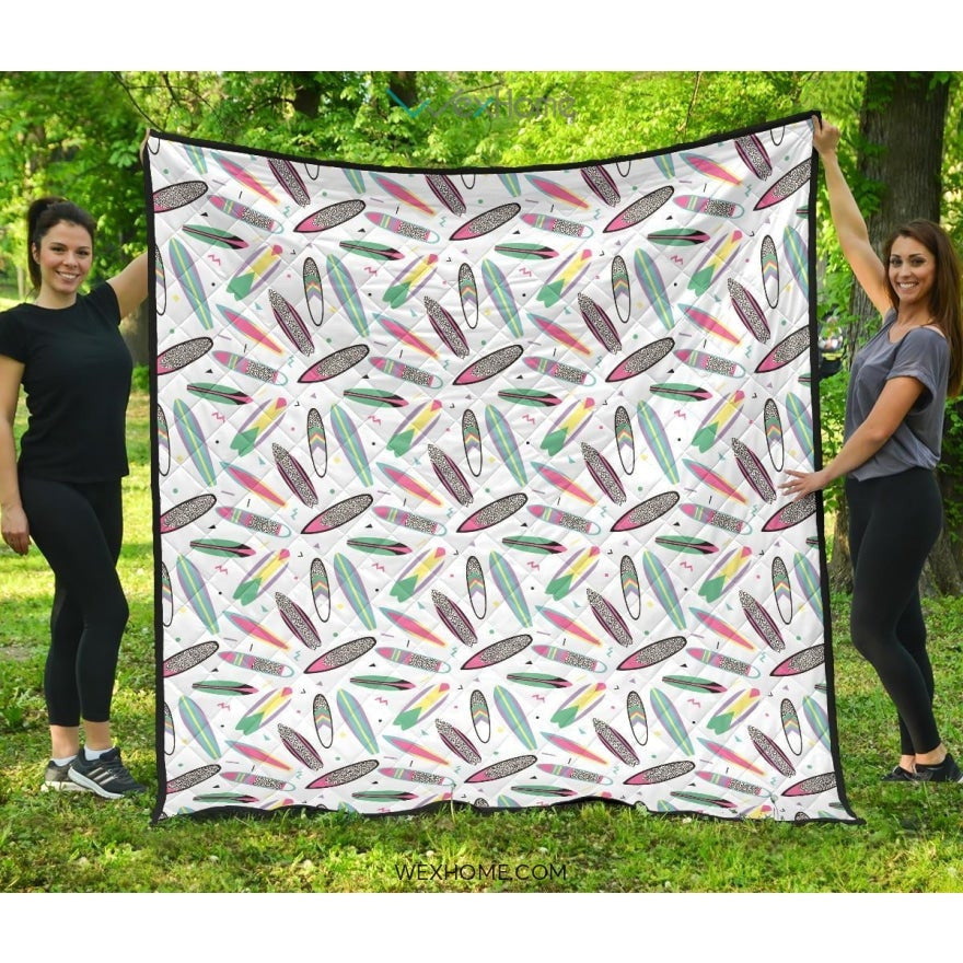 Surfboard Pattern Print Design 04 Premium Quilt