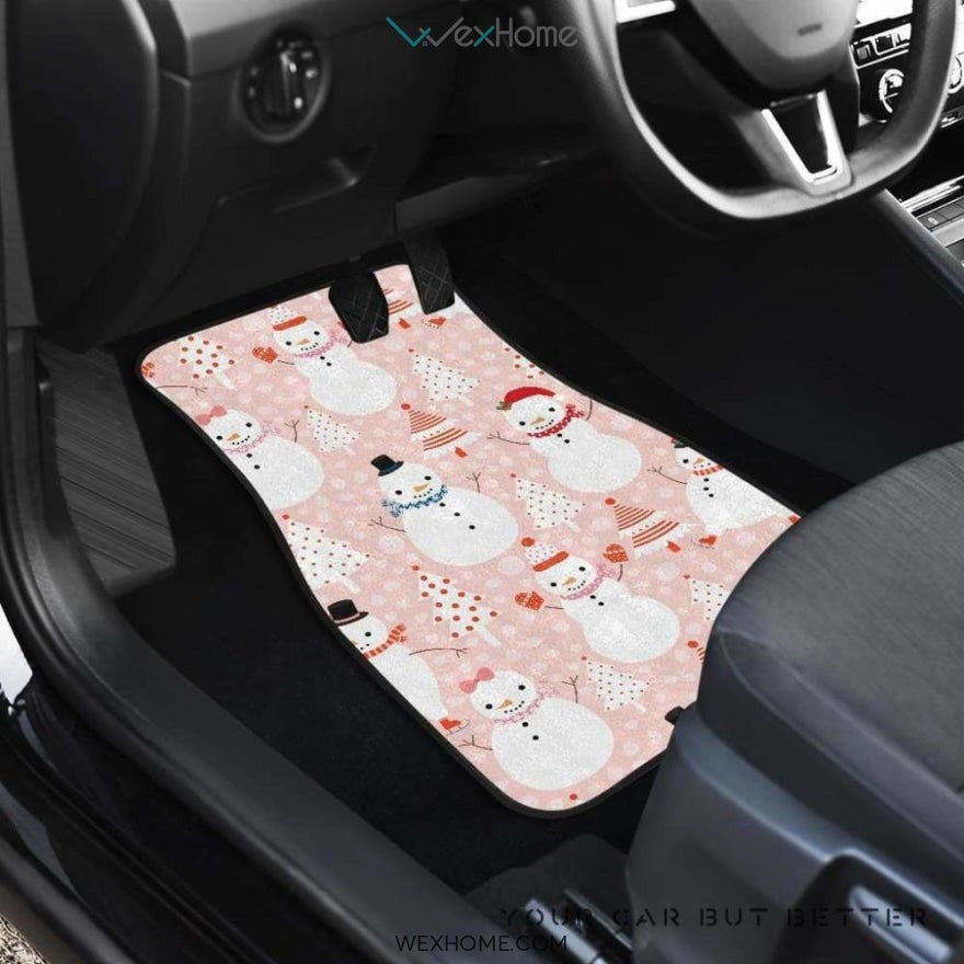 Cute Snowman Christmas Tree Snowpink Background Front And Back Car Mats Best Car Gift 2021