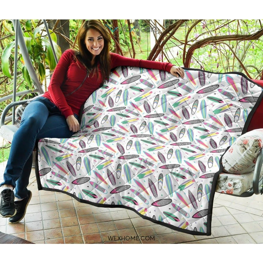 Surfboard Pattern Print Design 04 Premium Quilt