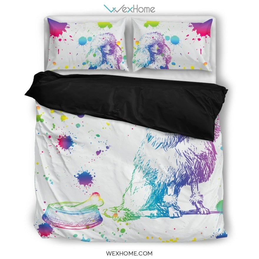 Poodle Watercolor White Background Bedding Set