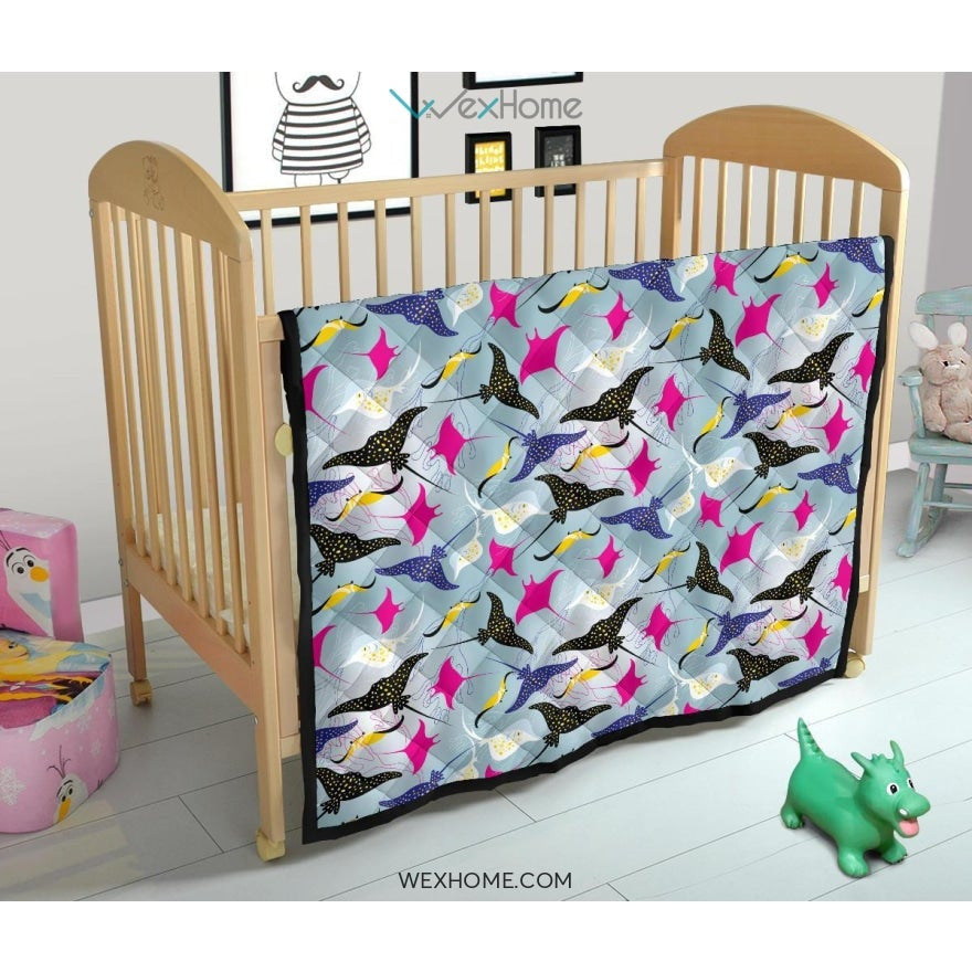 Stingray Pattern Print Design 01 Premium Quilt