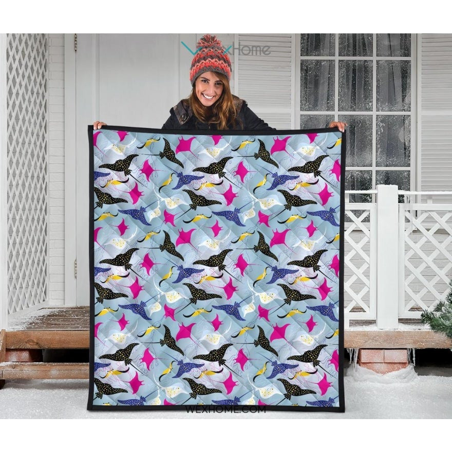 Stingray Pattern Print Design 01 Premium Quilt