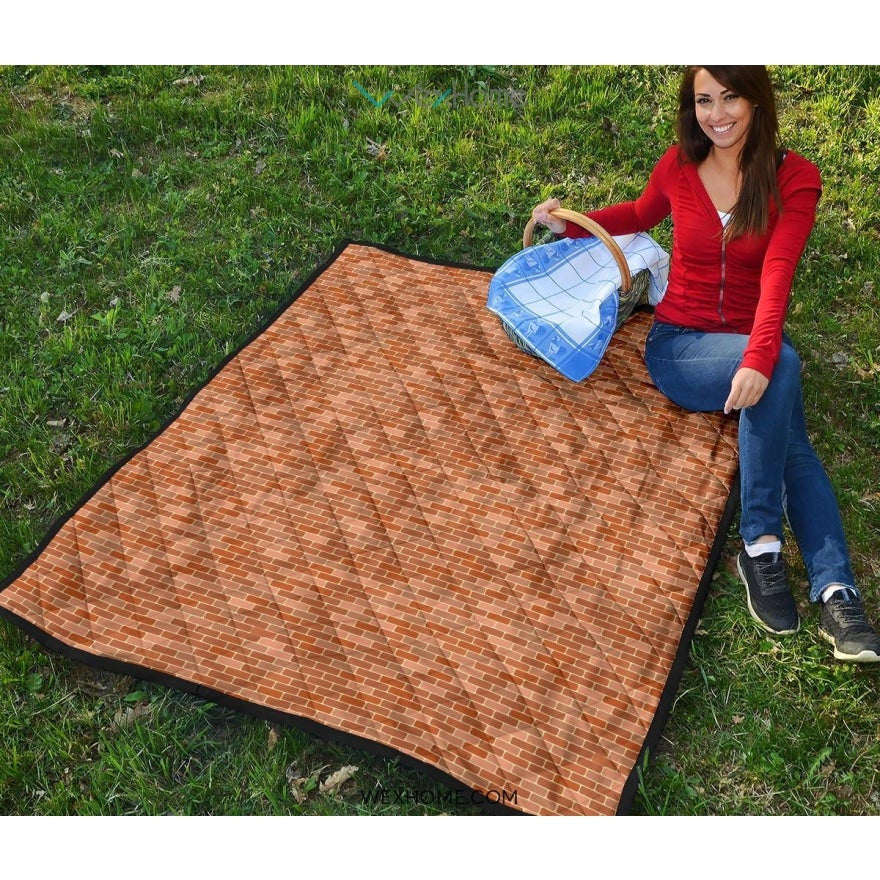 Brick Printed Pattern Print Design 02 Premium Quilt