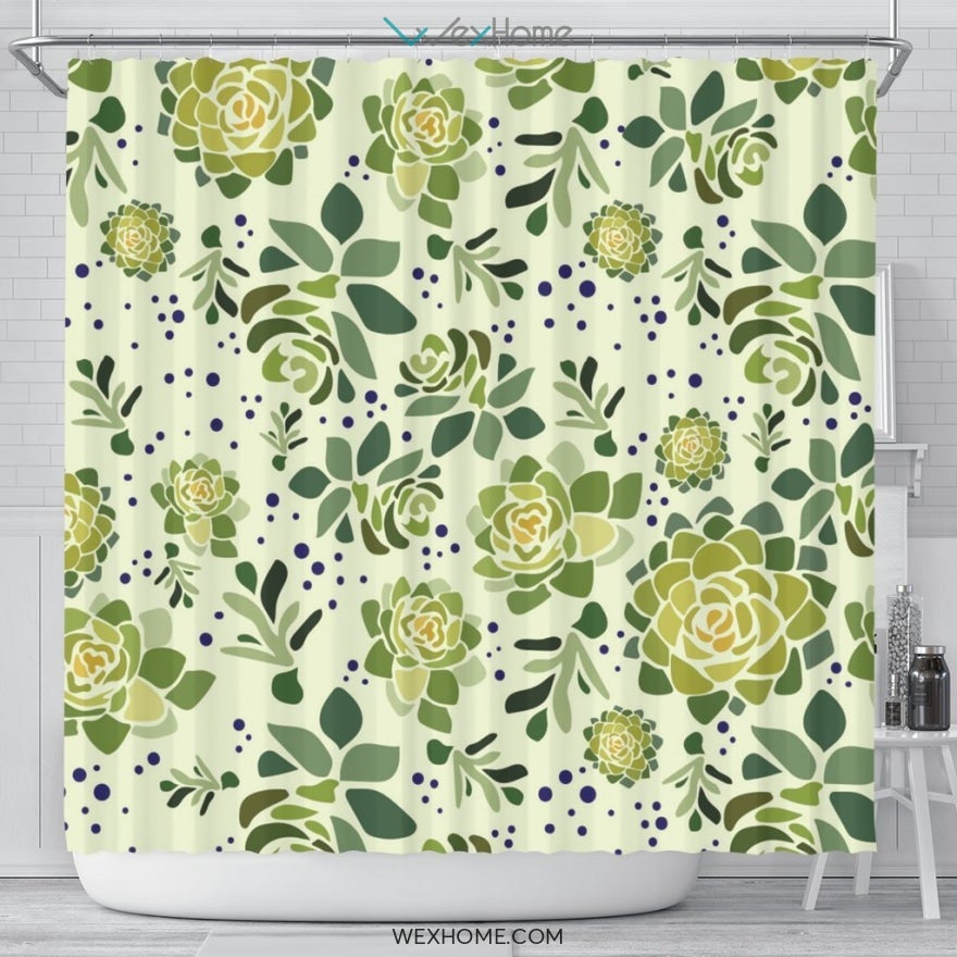 Succulent Water color Art Print Unique Design Shower Curtain