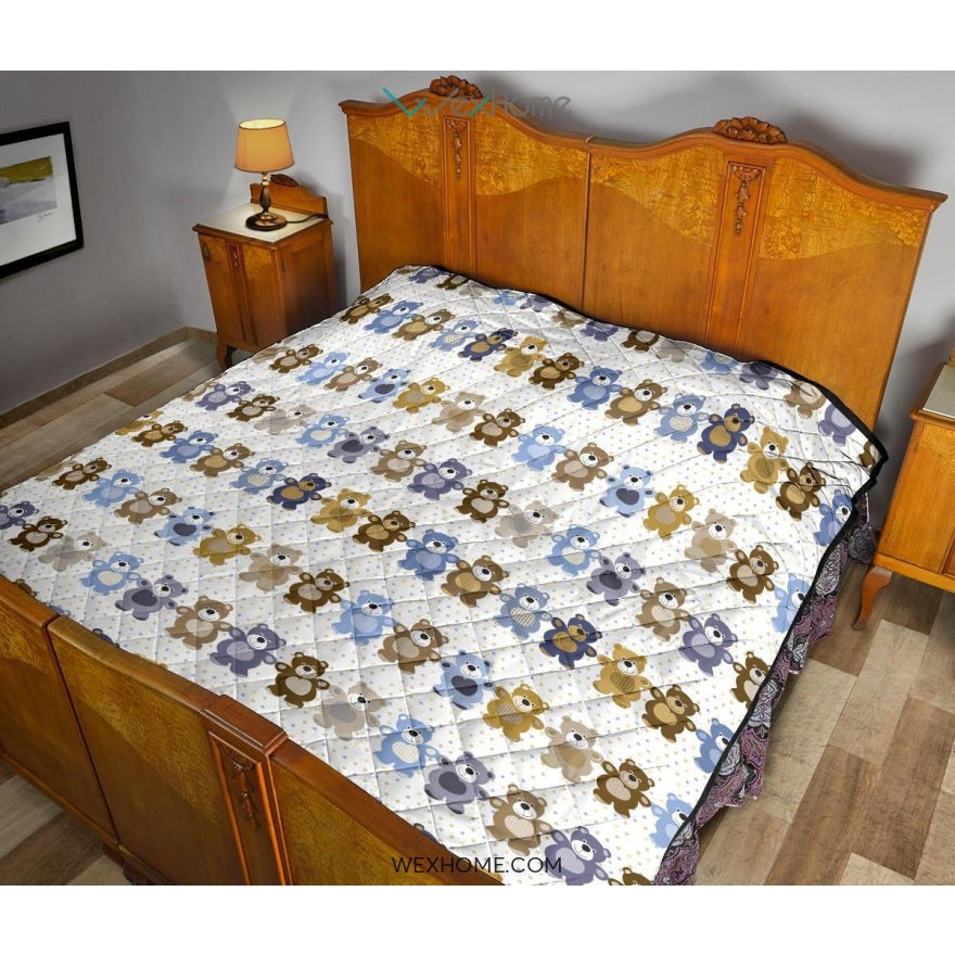 Teddy Bear Pattern Print Design 02 Premium Quilt