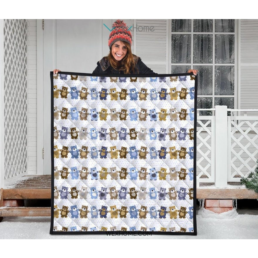 Teddy Bear Pattern Print Design 02 Premium Quilt