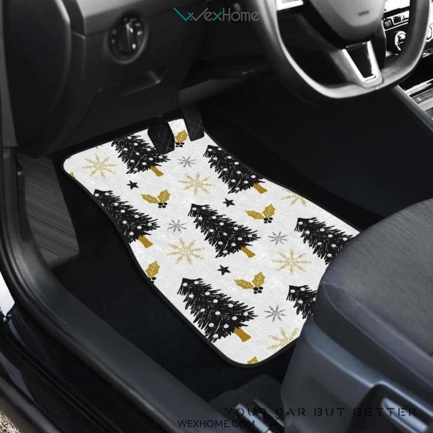 Christmas Tree Holly Snow Star Pattern Front And Back Car Mats Best Car Gift 2021