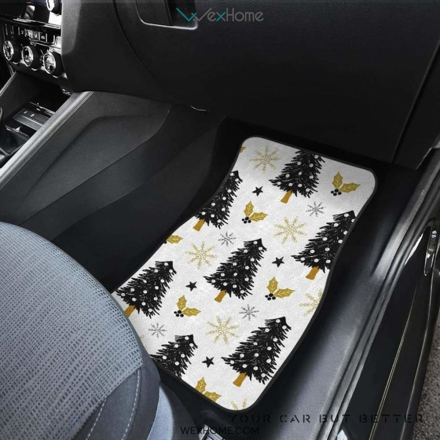 Christmas Tree Holly Snow Star Pattern Front And Back Car Mats Best Car Gift 2021