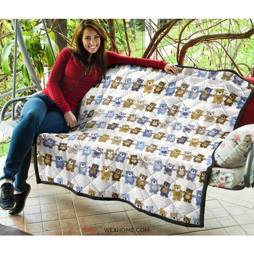 Teddy Bear Pattern Print Design 02 Premium Quilt