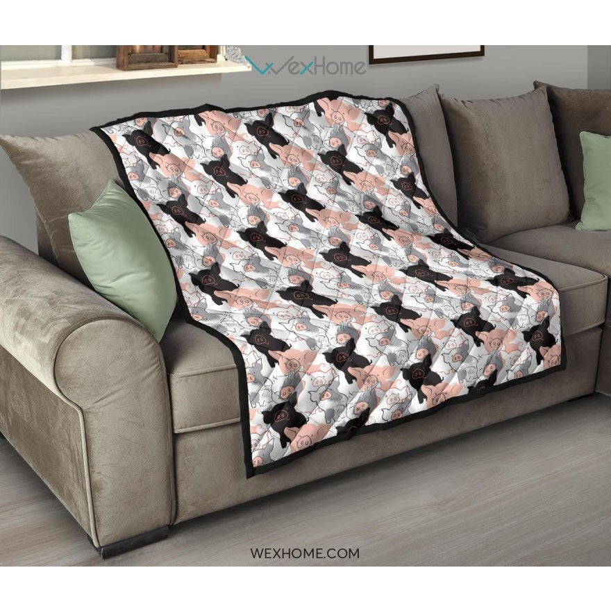 Pig Pattern Print Design 05 Premium Quilt