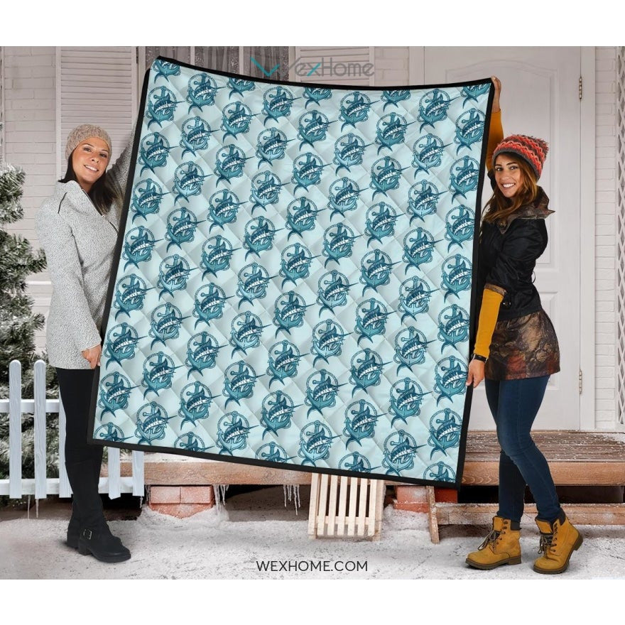 Swordfish Pattern Print Design 05 Premium Quilt