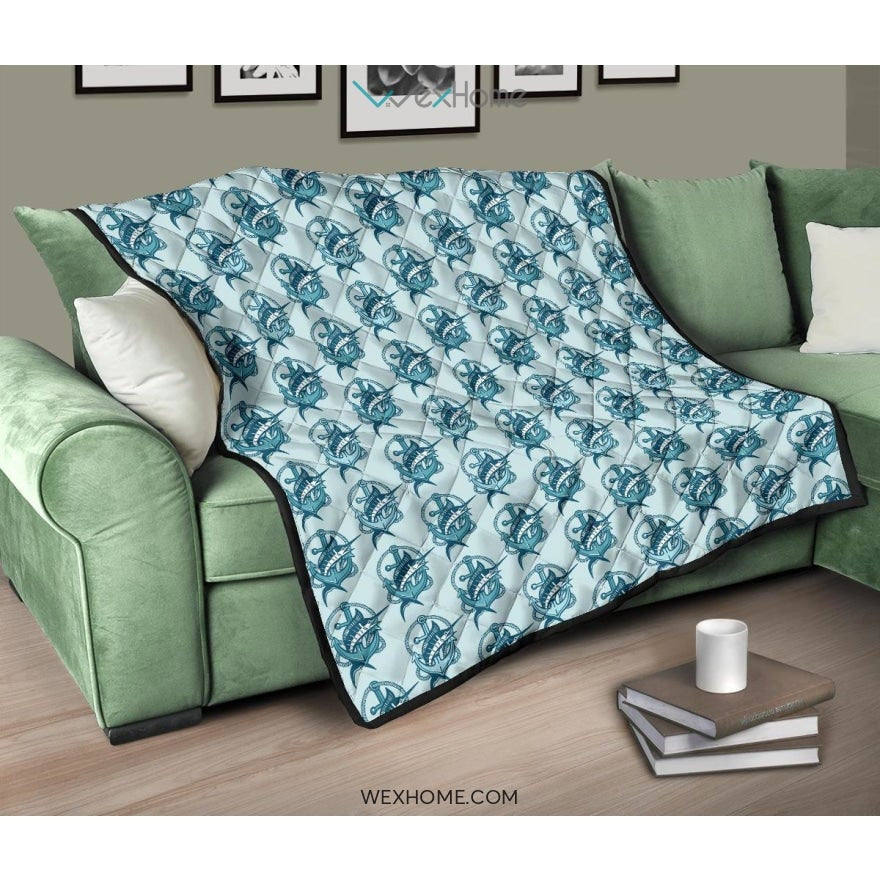 Swordfish Pattern Print Design 05 Premium Quilt