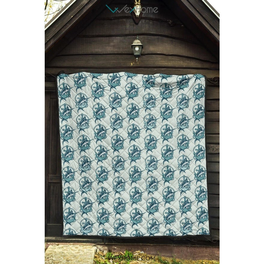 Swordfish Pattern Print Design 05 Premium Quilt