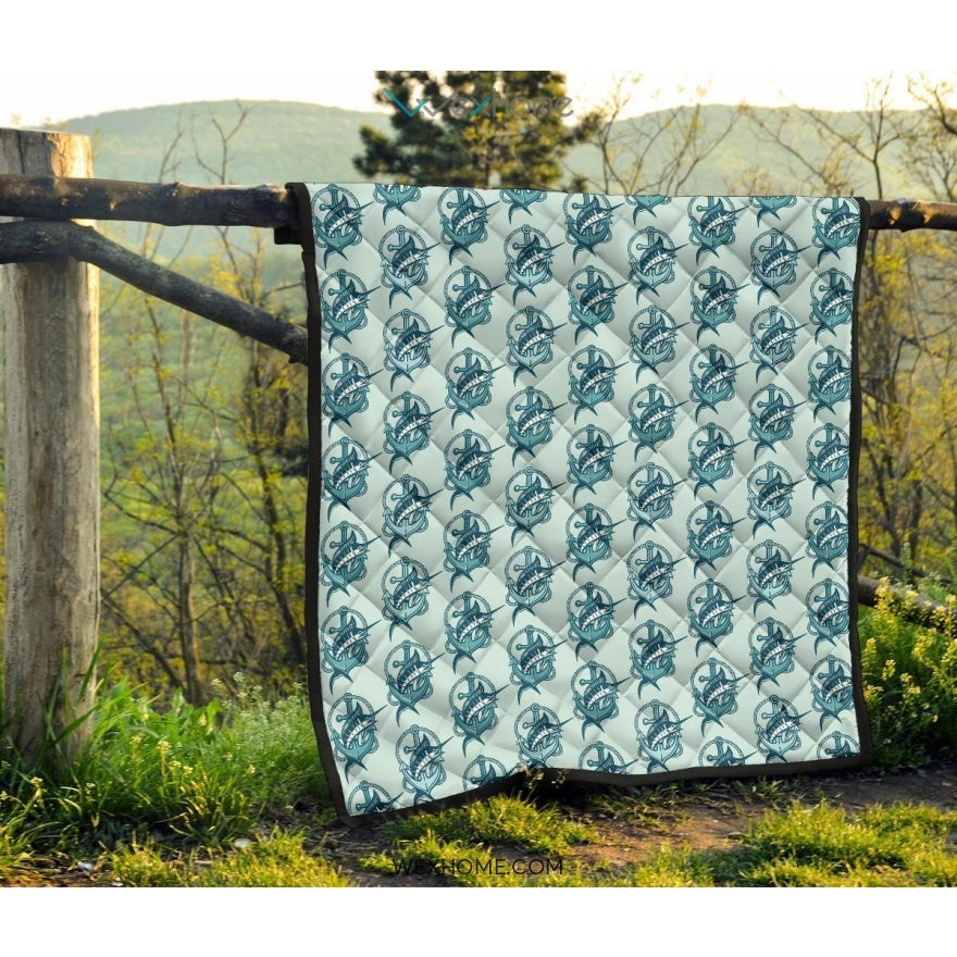 Swordfish Pattern Print Design 05 Premium Quilt