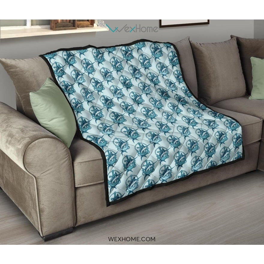Swordfish Pattern Print Design 05 Premium Quilt