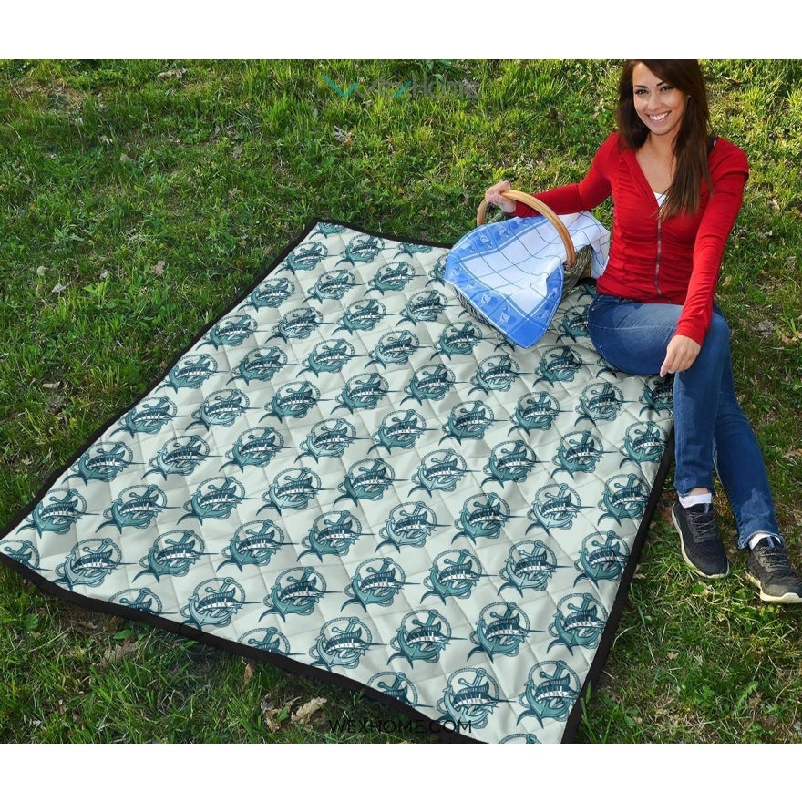 Swordfish Pattern Print Design 05 Premium Quilt