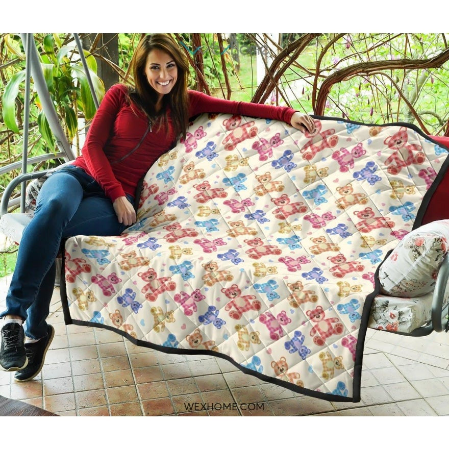 Teddy Bear Pattern Print Design 05 Premium Quilt