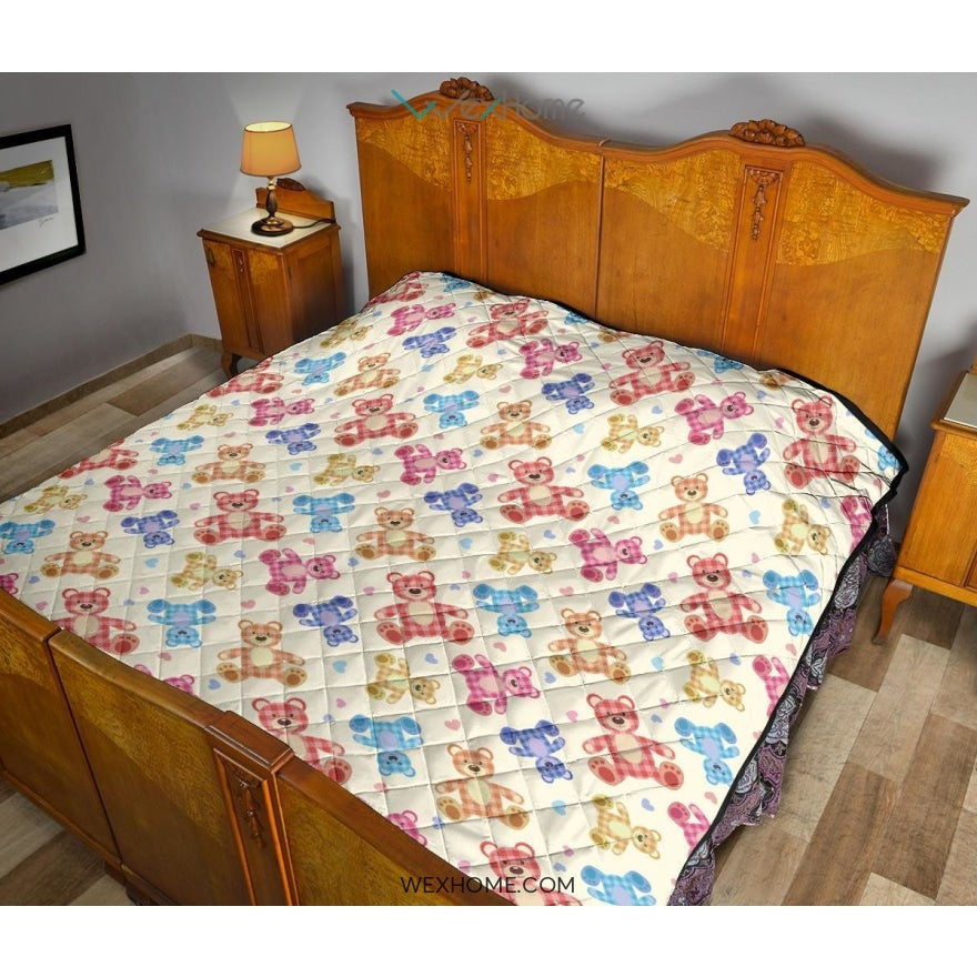 Teddy Bear Pattern Print Design 05 Premium Quilt