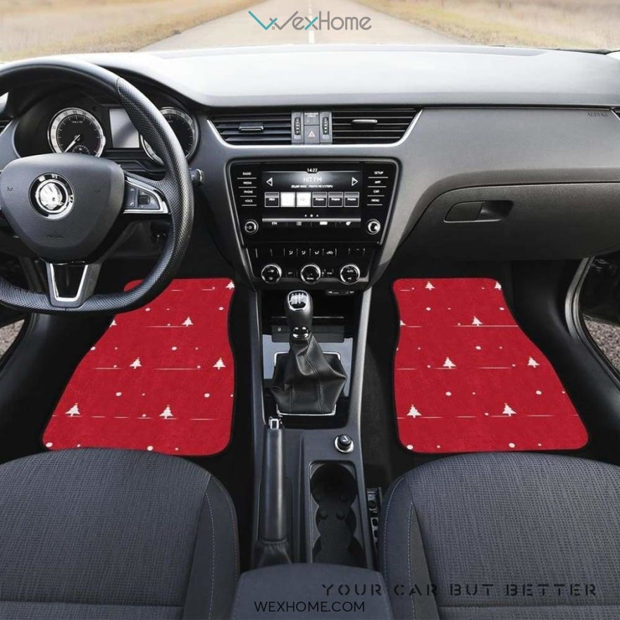 Christmas Tree Star Snow Red Background Front And Back Car Mats Best Car Gift 2021