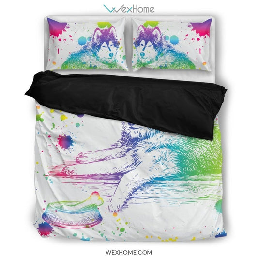 Siberian Husky Watercolor White Background Bedding Set