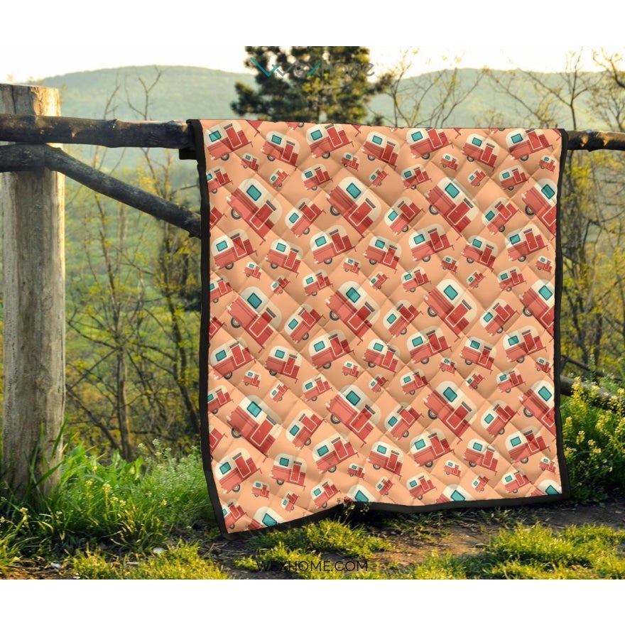 Camper Van Pattern Print Design 03 Premium Quilt