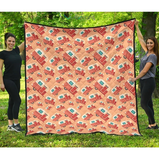 Camper Van Pattern Print Design 03 Premium Quilt
