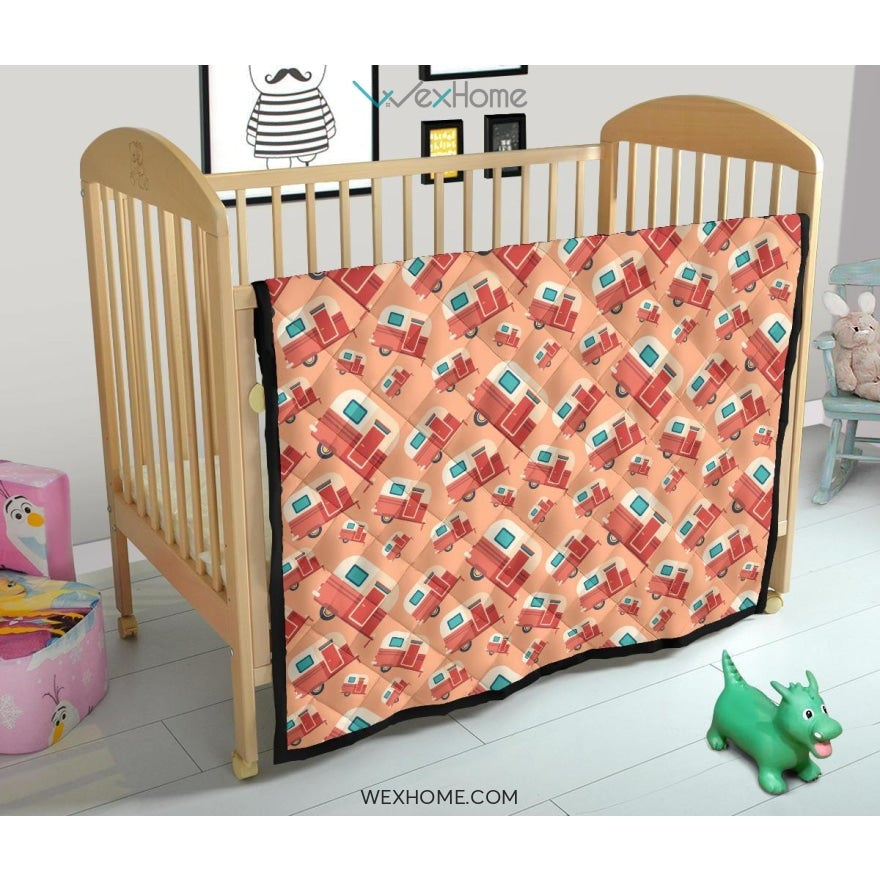 Camper Van Pattern Print Design 03 Premium Quilt